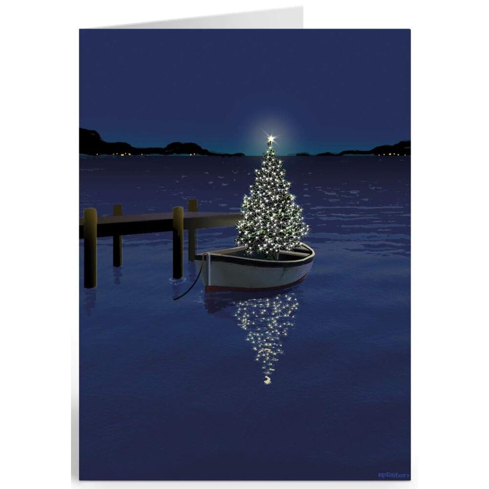 Holiday Boat Christmas Card - 18 Boating Boxed Cards and Envelopes (Standard)